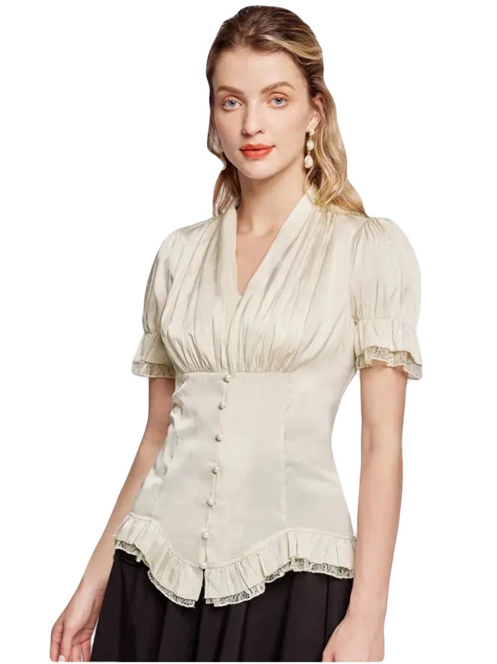 NWT Scarlet Darkness victorian gothic steampunk silky lace up pleated blouse M